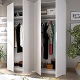 Dmora - Guardaroba Prado, Mobile Appendiabiti per Camera da Letto, Armadio a 4 Ante battenti, 180x52h204 cm, Bianco