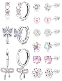 DOCHAIS 9Paia Orecchini Bambina Anallergici Acciaio Chirurgico 316L Inossidabile Orecchini Set Carina Farfalla Fiore e Cuore Orecchino a Cerchio Argento 5A+ Zirconia Cubica Orecchino Set Bambina Donna