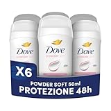 Dove Deodorante Stick, Powder Care, Deodorante Antitraspirante in Stick, Protezione Fino a 48 Ore, con 1/4 di Crema Idratante, Formula Delicata, Deodorante Uomo e Donna, 6 Pezzi da 50 ml