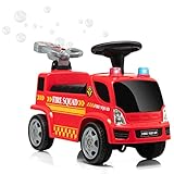 RELAX4LIFE Camion Cavalcabile dei Pompieri per Bambini, con Bolle, Musica, Luci, Allarme, 4 Ruote in PP, Volante, Cruscotto, 3 Pile AA da 1,5V (non incluso),18-36 Mesi (MODELLO 1)