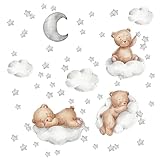 Adesivi Murali Orso Adesivi Murali Per Bimbo Bambini Cameretta Sticker - Decorazione Cameretta Con Orso, Nuvole, Stelle e Luna - Adesivo da Parete Per Asilo Nido e Camerette Bambini Piccolo Principe