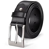 J.Fée Cintura Uomo Pelle Nera 35mm Larghezza, Cinture da Uomo con Fibbia Quadrata Argentata, Cintura in Pelle Cinta Jeans, Regalo Signore Regali Natale, 110CM