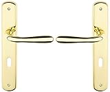 Coppia Maniglie Ottone Lucido Verniciato Con Placca 70mm Per Porte Interne -iaiadistribuzione