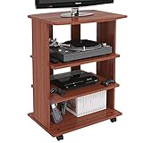 BAKAJI Mobile TV in Legno MDF con 3 Ripiani Porta Console Videogiochi DVD e 4 Ruote Mobiletto Carrello Porta Televisore Design Moderno Dimensione 60 x 45 x 80,5 cm (Ciliegio)