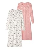 Damart Set di 2 Camicie da Notte in Jersey di Puro Cotone Pettinato Maglia Lunga, Rosa, 46-48 (L) Donna