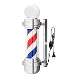 Barberpub Barber-Pole L018B - Asta da barbiere con lampada a sfera a LED, girevole, classica colonna con strisce rosse, bianche e blu