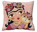 IL MAGGIOLINO Fodera Cuscino Ricamo 40X40, Stampa Frida, Lavabile In Lavatrice, Made In Italy