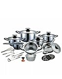AMC Premium - Set di 25 pentole in acciaio inox con fondo a 7 strati, pulsante termico, adatto a induzione, casseruola e inserto per cottura a vapore, edizione limitata Germany