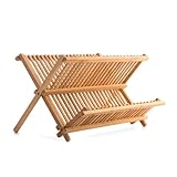 OWIJI Scolapiatti 2 Livelli Cucina Legno Bamboo Richiudibile Appoggio Dimensioni 42 x 35 x 25 Innovativo Sostenibile