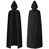 AOOWU Mantello Nero con Cappuccio da Vampiro per Adulti, Lungo Costume di Halloween Carnevale Capo Masquerade (Unilaterale-150cm)