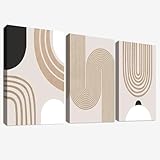 3Pcs Boho Minimalista Astratto Stampa su tela Con Cornice Caramello Beige Metà secolo Geometrico Pittura Quadri su tela Quadri Moderni Bagno Camera da Letto Soggiorno Decorazioni Murale 30x40cm x3