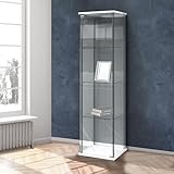 Vetrina Bianca 1 Anta, Design Elegante con Ripiani in Vetro Temperato, Struttura in Metallo e Laminato, 42,5 x 36,5 x H.161 cm, Perfetta per Soggiorno, Sala da Pranzo o Altri Spazi della Casa, in Kit