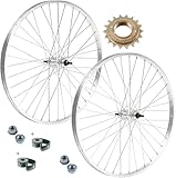 COPPIA RUOTA CERCHIO ANTERIORE + POSTERIORE 28" X 1. 75 BICI + PIGNONE ROCCHETTO 18 DENTI 1 VELOCITÀ ALLUMINIO/ACCIAIO 28X1.75 BICICLETTA CITY BIKE PASSEGGIO DADI FISSAGGIO E FLAP INCLUSI