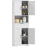 HOMCOM Credenza Cucina Alta, Mobile Dispensa con Foro Passacavi e Piano Portamicroonde, Mobile Cucina con 2 Armadietti, Cassetto, Ripiani Regolabili, per Sala da Pranzo, Soggiorno, 60x30x172cm, Bianco