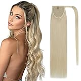 SEGO Coda di Cavallo Extension Capelli Veri Clip Fascia Unica Bionda Ponytail Extensions Aderire 100% Remy Human Hair Lisci Biondi Umani 35cm-80g # Biondo Platino