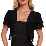 Atxnn Coprispalle Donna Elegante Bolero in Chiffon Cardigan Estivo Maniche Corte Shrug Corto Giacca Copricostumi per Abito Festiva, Nero XXL
