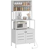 HOMCOM Scaffale Cucina con Ripiani, 2 Prese di Ricarica USB e AC, Scaffale per Microonde con Armadietti con Porte a Persiana, Mobile Cucina Salvaspazio in Legno e Acciaio, 80x42x171 cm, Bianco