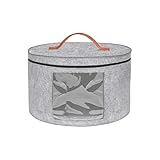 Scatola per cappello, rotonda, pieghevole, pieghevole, con coperchio e chiusura lampo, con manico in pelle, finestra trasparente per armadio o viaggio, 43 x 26 cm (Light Gray)