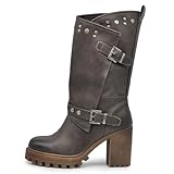 IF FASHION Stivaletti Tronchetti Da Donna Con Tacco Grosso Plateau Borchie Pelle Sintetica G673 brown N.37