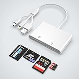 4 in 1 Lettore Schede per SD/TF/MS/XD, Adattatore Memory Stick Pro Duo per iPhone/iPad/PC/Android, Lettore Schede SD con USB C/Lightning/USB e OTG, Adattatore XD Picture Card per Olympus Plug & Play