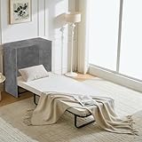 Shally Dogan Mobile Letto a Scomparsa, Giroletto Singolo Salvaspazio Richiudibile con Materasso Ergonomico Incluso, Armadio e Lettino da Parete Pieghevole Estraibile con Doghe (Cemento)