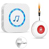 Chunhee Salvavita Anziani Wireless con Pulsante SOS - Campanello per Anziani & Cercapersone 150m, 4 Livelli Volume, Allarme Sicurezza per Casa/Case di Riposo (Pulsante Salvavita Anziani Integrato)