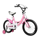 DHQCQL Bicicletta da bambino da 16 pollici regolabile con ruote stabilizzatrici bicicletta con altezza regolabile, campanello, bicicletta urbana ragazza 3 ruote, rosa