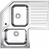 Fhuller Lavello da Cucina Angolare, 83x83 cm, 2 Vasche con Gocciolatoio Destro, Acciaio Inox