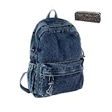 owsber Denim Zaino Donna Uomo Casual Lavoro Leggero Grande Tinta Unita Borsa Uscire Regali di Natale, Blu scuro, Taglia unica, Carino