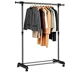 edihome, Appendiabiti per vestiti, guardaroba, appendiabiti, armadio per vestiti, resistente, in metallo e portatile con ruote