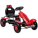 HOMCOM Go Kart per Bambini 5-12 Anni, Kart a Pedali in Plastica e Metallo con Sedile Regolabile, Freno a Mano e Retromarcia, 121x58x61 cm, Rosso