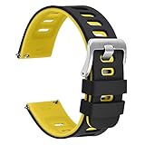 WOCCI 22mm Bicolore Cinturino Orologio in Silicone, Sgancio Rapido, Cinturino di Ricambio per Uomo e Donna, Fibbia Argento (Nero-Giallo)