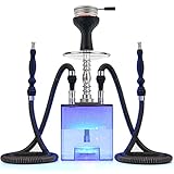 Kitosun Narghilè Set Completo - Cube Shisha Moderno con Vulcan HMD Bracieri in Silicone Phunnel Tubo Pinze per Carbone Luce a LED Remota per Grandi fumatori | Facile pulizia Facile inalazione 2 tubi