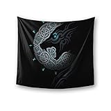JJLLAZAD Regalo di Tappezzeria dei Vikings, Il Mito dei Lupi del Minore del Muro di Randnarok, L'estetica del Tempo Libero Arazzo Poliestere per Camera da Letto,Fenrir Wolf,60x50 inch