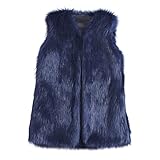 Gilet in pelliccia sintetica da donna, caldo, da donna, per feste, senza maniche, in pelliccia sintetica, blu navy, M