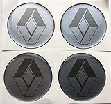 Scooby Designs, Coprimozzi adesivi per cerchi in lega, tondeggianti, 4 pezzi, grigio argento, per Renault Clio, Megane (50 mm)