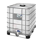 Cisterna IBC 1000 Litri in plastica, nuova, coperchio 225 mm, valvola di scarico 2", pallet in metallo/plastica, colore neutro