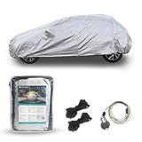BETHOR Telo Copriauto 4 Stagioni Felpato, Resistente e Impermeabile | Protezione da Vento, Sabbia, Polvere, Pioggia e Neve| Cerniera lato autista (2 VOLUMI 406x150x130)