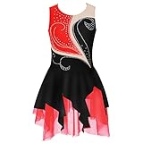 TiaoBug Vestito da Pattinaggio Artistico Bambina Balletto Leotards Body Danza Classica Ginnastica Artistica con Strass Abito da Balletto Ballo Latino Americano per 6-16 Anni Nero&Rosso 11-12 anni