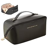 JSTHHTT Borsa Cosmetica da Viaggio, Trousse Trucchi Donna in Morbida Pelle PU, Borsa da Viaggio per Cosmetici, Borse da Toilette Impermeabile Portatile (Nero)