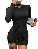 Rongseng Vestito Donna Elegante Maniche Lunghe Sexy Mini Abito Elasticizzato Aderente Abiti Casual Bodycon Dress Solid Vestiti de Discoteca Sera Cocktail Party Tubino Autunno Inverno