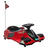 HOMCOM Go Kart Elettrico per Bambini 8-12 Anni 12V 3-8 km/h, Go Kart Drifting per Bambini con Accensione Lenta, Luci, Musica e Cintura di Sicurezza, Rosso