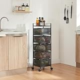 [en.casa] Carrello da Stoccaggio Organizzatore con 5 Cestelli Girevoli e Piano con Barra Anticaduta Mobile Multiuso in Acciaio a 4 Rotelle per Cucina Ufficio Bagno - Nero