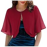 LCpddajlspig Coprispalle Donna Elegante, Coprispalle Donna Elegante, Bolero Chiffon Bolerino per Vestito Giacchino Corto Estivo Copri Spalle Cerimonia Giacca Corta Cardigan Sposa Leggera Rosso M