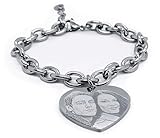 Generico Braccialetto Donna Cuore con Foto Incisa | Elegante Bracciale in Acciaio con Immagine Personalizzata | Regalo Fotoincisione su Gioiello Cuoricino pendente