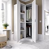 Dmora Guardaroba 2 Ante Elgon, Mobile angolare per Camera da Letto, Armadio Appendiabiti ad Angolo, 91x93h184 cm, Bianco