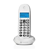 Motorola C1001CBW+ - Telefono cordless DECT digitale - Modalità di blocco delle chiamate, ID chiamante, vivavoce, rubrica da 50 numeri, display retroilluminato - Bianco