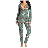 Surttan Pigiama Sexy Tuta da Donna Pigiama Tutina con Apertura Posteriore Monopezzo Autunno Inverno Pigiama Intero con Patta Sexy Pagliaccetto Tuta a Maniche Lunghe Body Taglia Grossa Onesie Pajamas
