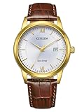 CITIZEN Eco-Drive AW1782-11A - Orologio da uomo con cinturino in pelle, colore: Oro/Argento