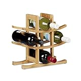 Relaxdays Portabottiglie da Terra per 9 Bottiglie, Cantina in Bambù HxLxP 30x30x14,5 cm, Design Asiatico, Naturale